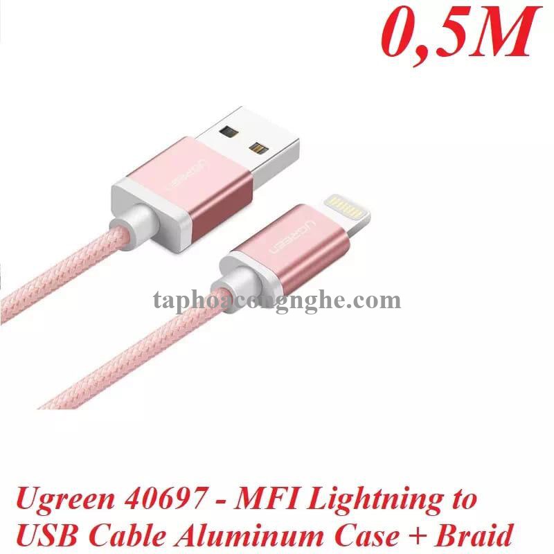 Ugreen 40697 0.5M màu Hồng Cáp Lightning sạc + truyền dữ liệu cho iPhone US199 30040697